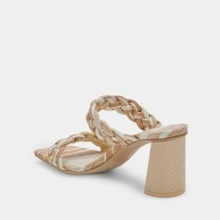 DOLCEVITA PAILY HEELS WHITE STRIPE FABRIC SANDALS