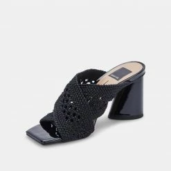 DOLCEVITA SANDALS PATCH HEELS BLACK WOVEN