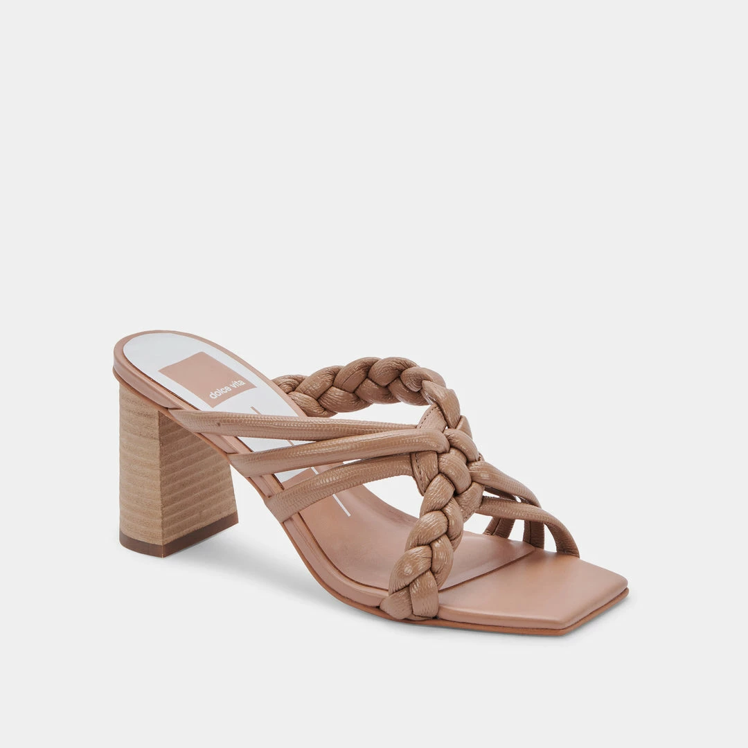 DOLCEVITA PIPIN HEELS CAFE EMBOSSED LEATHER SANDALS