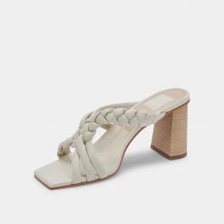 DOLCEVITA PIPIN HEELS IVORY EMBOSSED LEATHER SANDALS