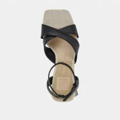 DOLCEVITA TIKI HEELS BLACK EMBOSSED LEATHER SANDALS