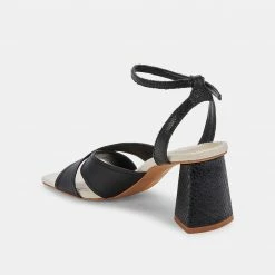 DOLCEVITA TIKI HEELS BLACK EMBOSSED LEATHER SANDALS