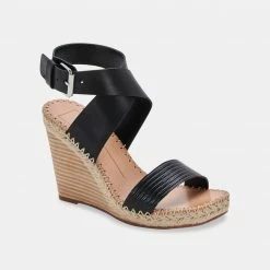 DOLCEVITA NEZZA WEDGES BLACK LEATHER SANDALS
