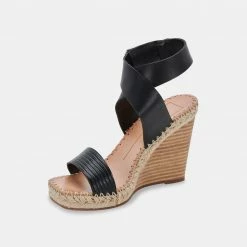 DOLCEVITA NEZZA WEDGES BLACK LEATHER SANDALS
