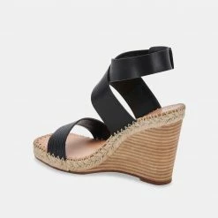 DOLCEVITA NEZZA WEDGES BLACK LEATHER SANDALS