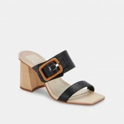 DOLCEVITA SANDALS POSY HEELS BLACK RAFFIA