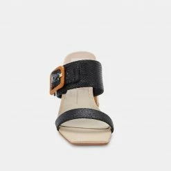 DOLCEVITA SANDALS POSY HEELS BLACK RAFFIA