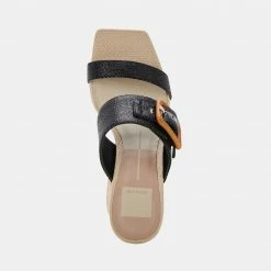 DOLCEVITA SANDALS POSY HEELS BLACK RAFFIA