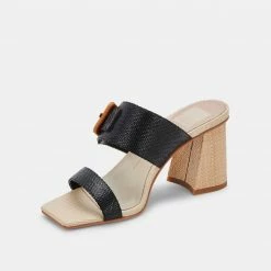 DOLCEVITA SANDALS POSY HEELS BLACK RAFFIA