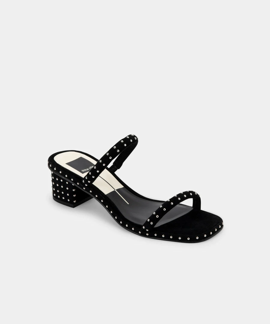 DOLCEVITA RIYA STUDDED WIDE SANDALS BLACK SUEDE