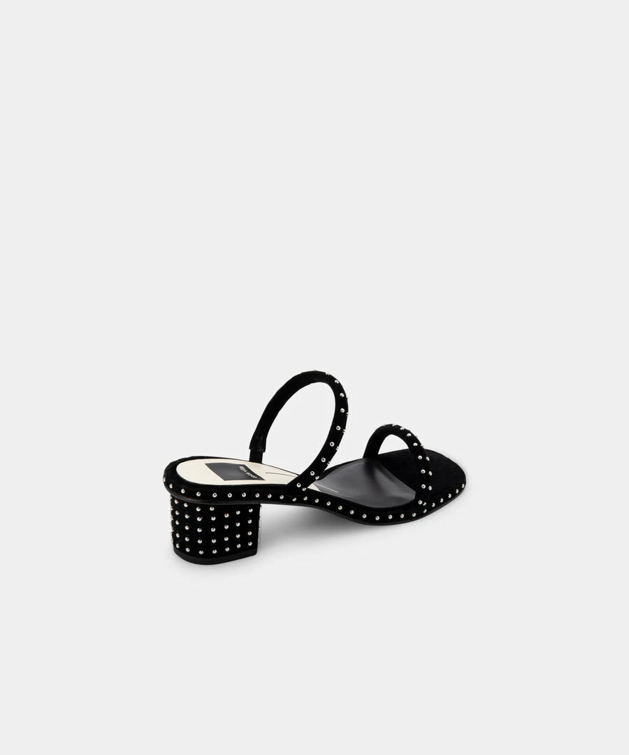 DOLCEVITA RIYA STUDDED WIDE SANDALS BLACK SUEDE