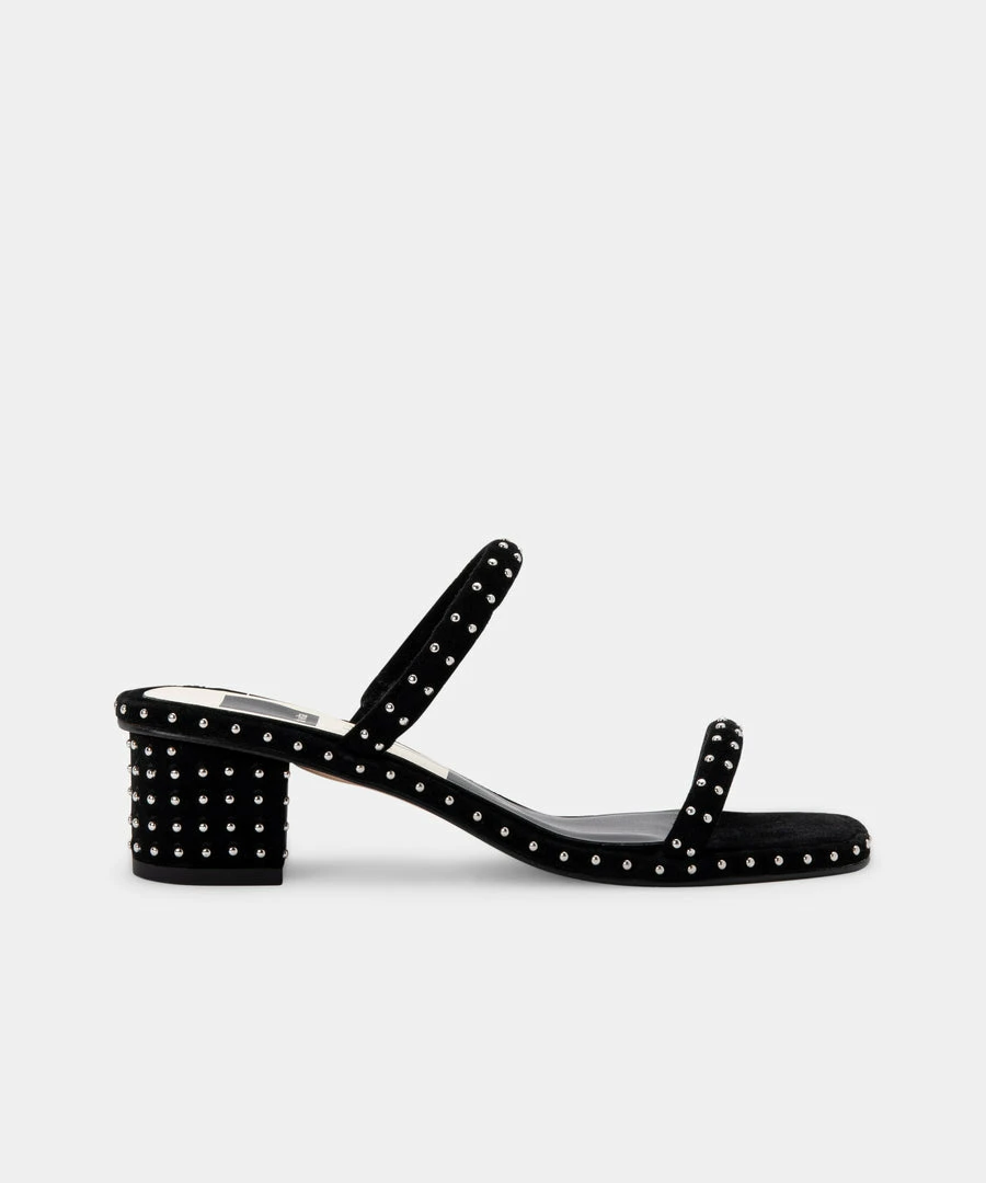 DOLCEVITA RIYA STUDDED WIDE SANDALS BLACK SUEDE