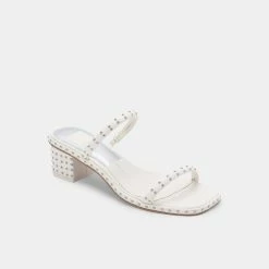 DOLCEVITA RIYA STUDDED WIDE SANDALS OFF WHITE LEATHER