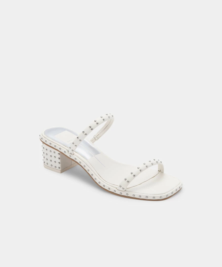 DOLCEVITA RIYA STUDDED WIDE SANDALS OFF WHITE LEATHER