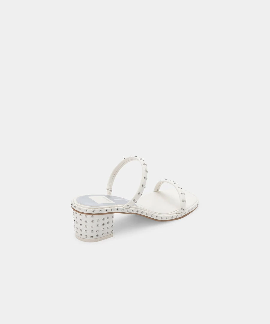 DOLCEVITA RIYA STUDDED WIDE SANDALS OFF WHITE LEATHER