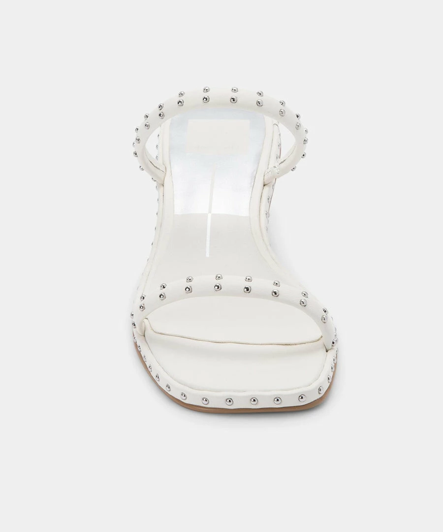 DOLCEVITA RIYA STUDDED WIDE SANDALS OFF WHITE LEATHER