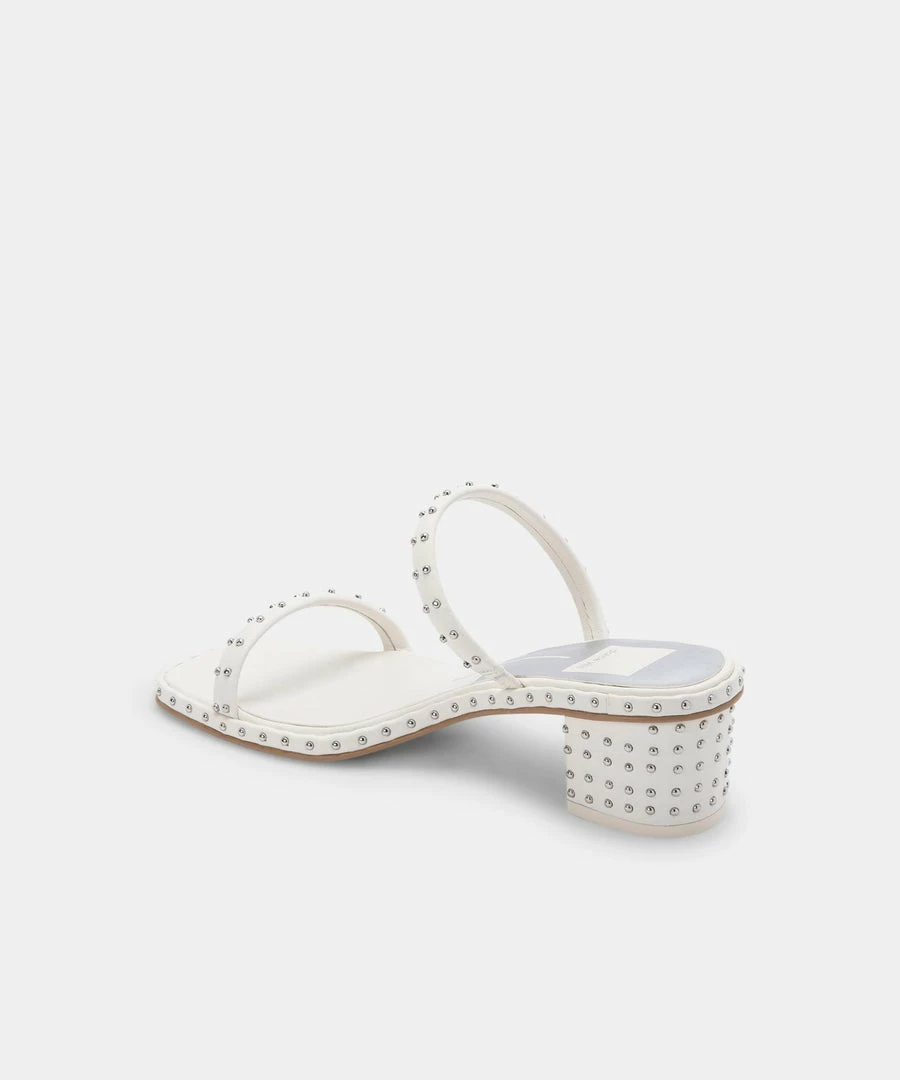 DOLCEVITA RIYA STUDDED WIDE SANDALS OFF WHITE LEATHER