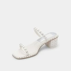 DOLCEVITA RIYA STUDDED WIDE SANDALS OFF WHITE LEATHER