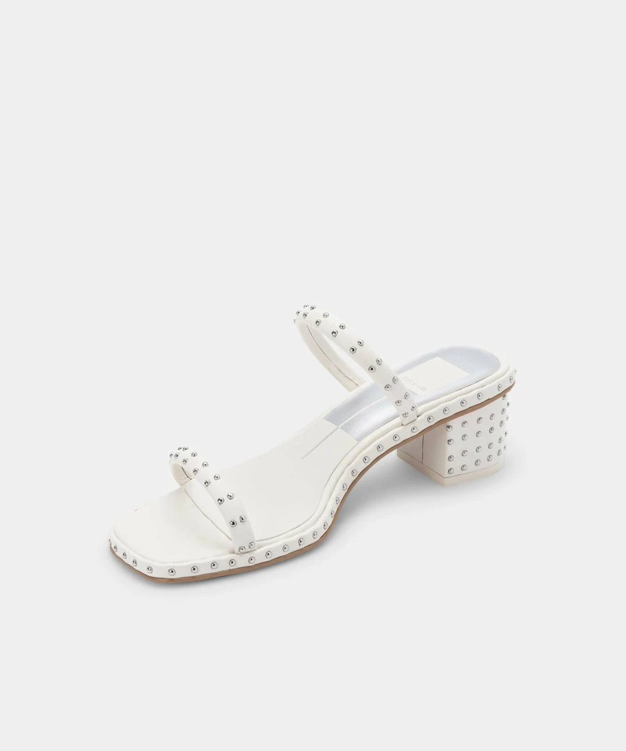 DOLCEVITA RIYA STUDDED WIDE SANDALS OFF WHITE LEATHER