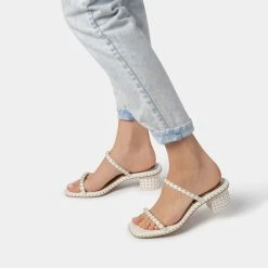 DOLCEVITA RIYA STUDDED WIDE SANDALS OFF WHITE LEATHER