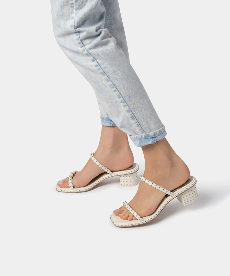 DOLCEVITA RIYA STUDDED WIDE SANDALS OFF WHITE LEATHER