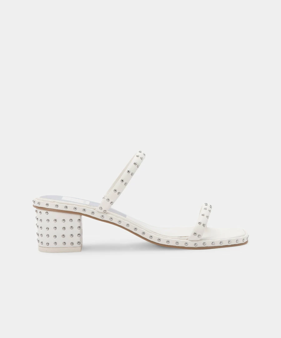 DOLCEVITA RIYA STUDDED WIDE SANDALS OFF WHITE LEATHER