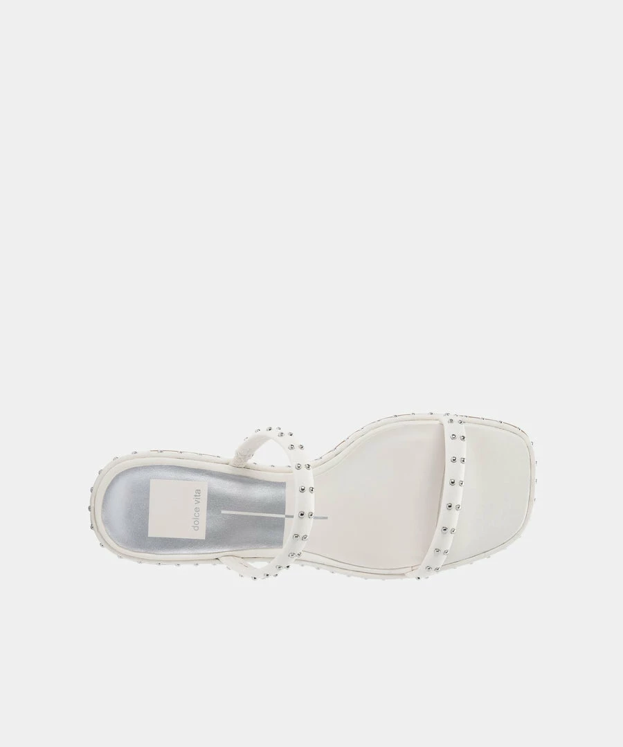DOLCEVITA RIYA STUDDED WIDE SANDALS OFF WHITE LEATHER