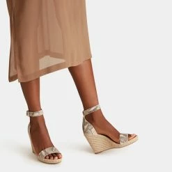 DOLCEVITA SANDALS NOOR WEDGES STONE SNAKE PRINT LEATHER
