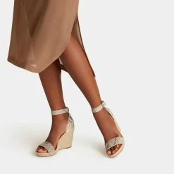 DOLCEVITA SANDALS NOOR WEDGES STONE SNAKE PRINT LEATHER