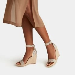 DOLCEVITA SANDALS NOOR WEDGES STONE SNAKE PRINT LEATHER