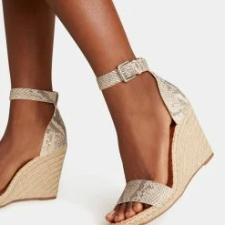 DOLCEVITA SANDALS NOOR WEDGES STONE SNAKE PRINT LEATHER