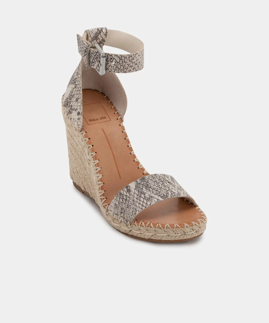 DOLCEVITA SANDALS NOOR WEDGES STONE SNAKE PRINT LEATHER