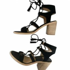 Recurate RESALE LACE UP SANDAL IN BLACK SUEDE - Re:vita