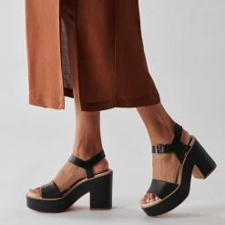 DOLCEVITA ELLY HEELS BLACK LEATHER SANDALS