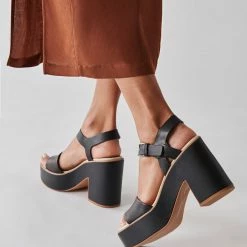 DOLCEVITA ELLY HEELS BLACK LEATHER SANDALS
