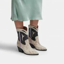 DOLCEVITA LORAL BOOTIES BLACK WHITE SNAKE PRINT LEATHER