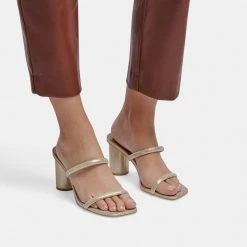 DOLCEVITA NOLES HEELS GOLD METALLIC STELLA SUEDE SANDALS