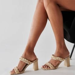 DOLCEVITA PAILY HEELS WHITE STRIPE FABRIC SANDALS