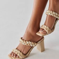 DOLCEVITA PAILY HEELS WHITE STRIPE FABRIC SANDALS