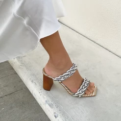 DOLCEVITA SANDALS PAILY HEELS BLACK WHITE STRIPE FABRIC