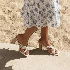 DOLCEVITA PIPIN HEELS IVORY EMBOSSED LEATHER SANDALS