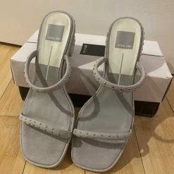 Recurate RIYA STUDDED SANDALS IN GREY NUBUCK - Re:vita RESALE