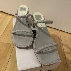 Recurate RIYA STUDDED SANDALS IN GREY NUBUCK - Re:vita RESALE